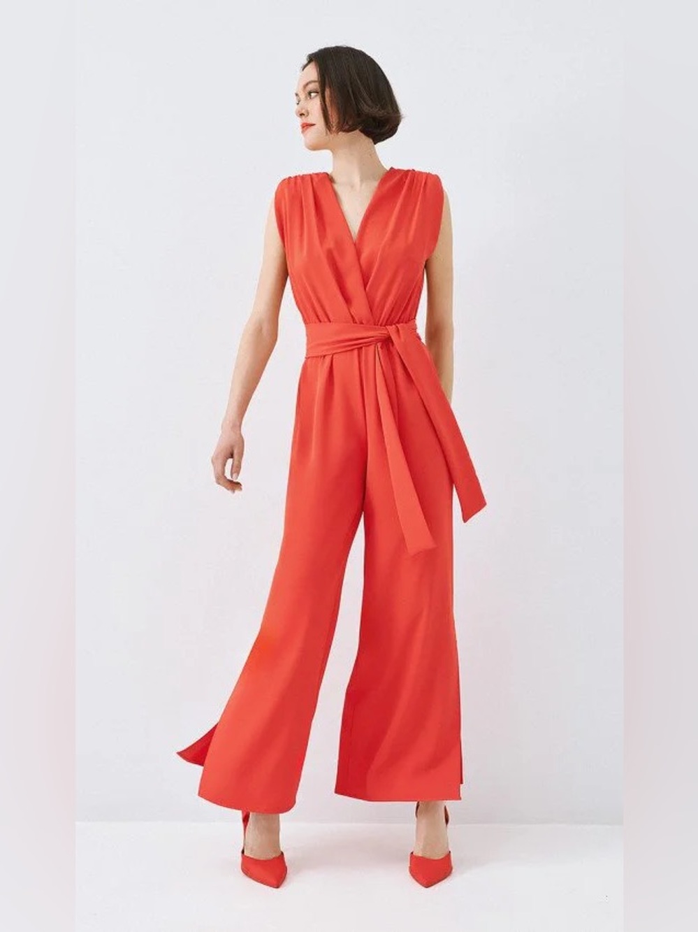 Aaron & Amber Sleeveless Wrap Jumpsuit with Waist Tie